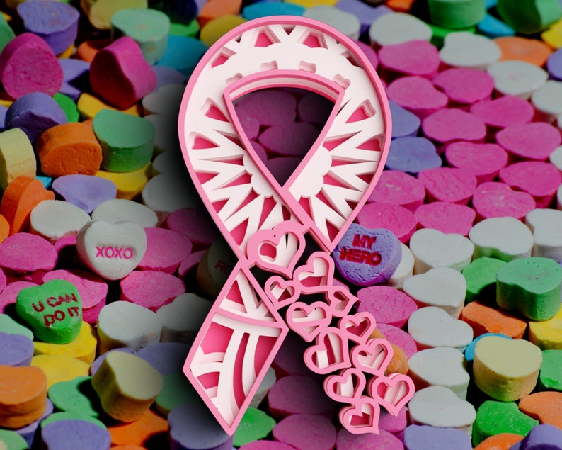 3D Layered Cancer Ribbon SVG DXF 4 Layer Awareness Svg 3D Shadow box Svg Mandala Cricut Projects, Laser Cut image 6