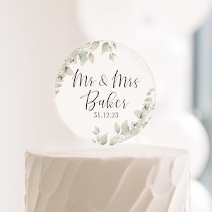 Eucalyptus Wedding Acrylic Cake Topper | Personalised Wedding Cake Topper