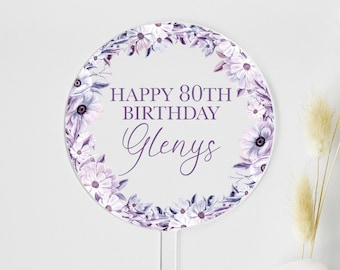Lilac and Purple Floral Birthday Cake Topper | Personalised Acrylic Cake Topper