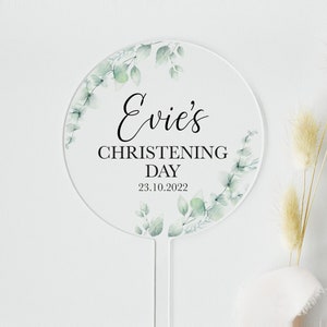 Christening / Baptism Acrylic Cake Topper | Eucalyptus Themed | Personalised Christening Decor