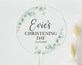 Christening / Baptism Acrylic Cake Topper | Eucalyptus Themed | Personalised Christening Decor