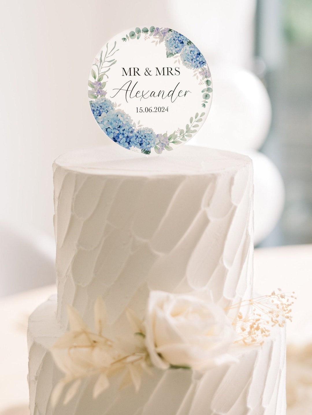 Blue Flower Hydrangea Acrylic Wedding Cake Topper Personalised Wedding ...