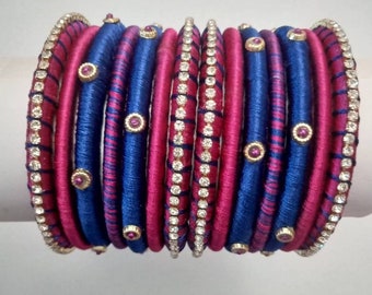 Silk thread bangles/Designer Bangles/Handmade Bracelets/Stone Bangles/Indian Bangle Set/Handmade Festive Jewelry/Ethnic Bracelets