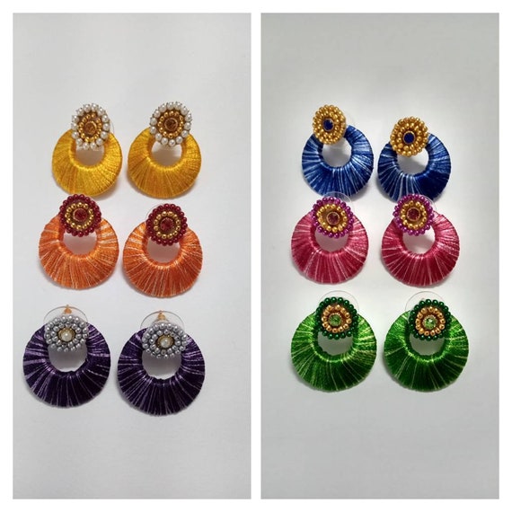 Yaalz Silk Thread Ring Earrings in Assorted Colors