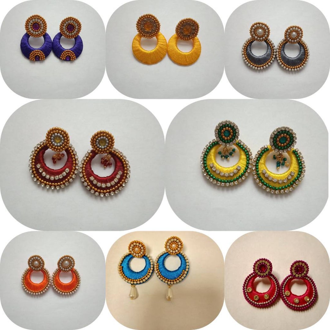 Multi Colors Silk Thread Chandbali Earrings For Women And Girls