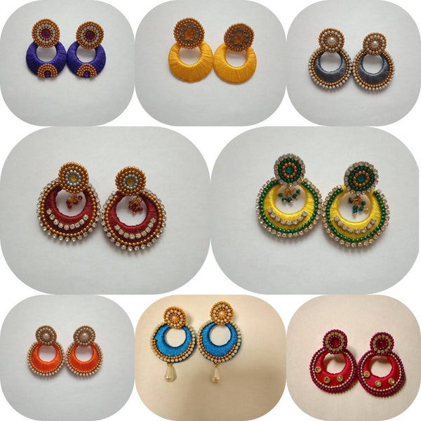Silk thread Chandbali earrings ( Each Pair )