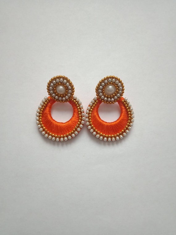 Red Silk Thread Chandbali Stud Earrings | Silk thread jewelry, Thread  jewellery, Thread earrings