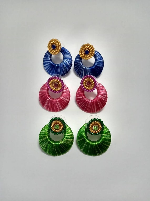 Buy Pink Color Silk Thread Chandbali fancy earrings on Amazon |  PaisaWapas.com