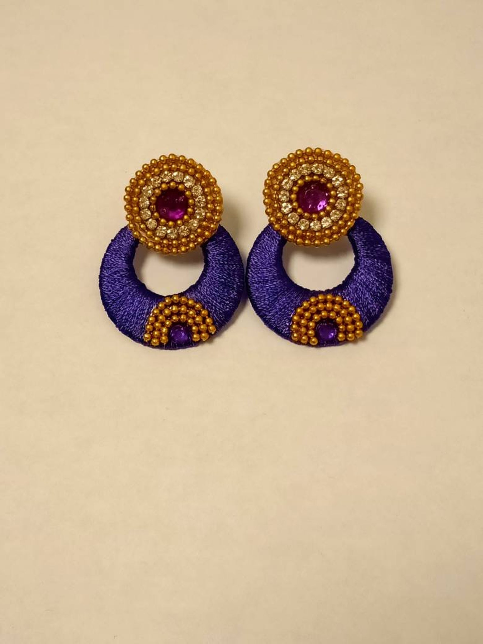 Silk thread Chandbali earrings Each Pair | Etsy