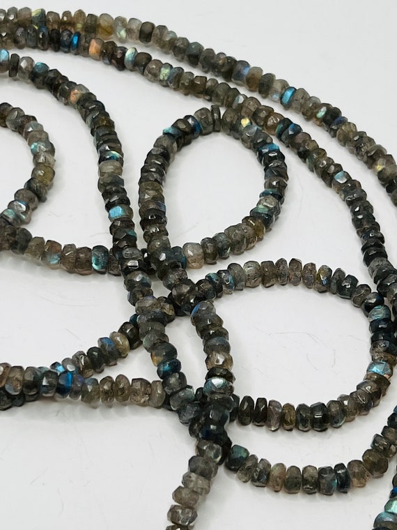 Sterling Faceted Labradorite Beaded Necklace 62"