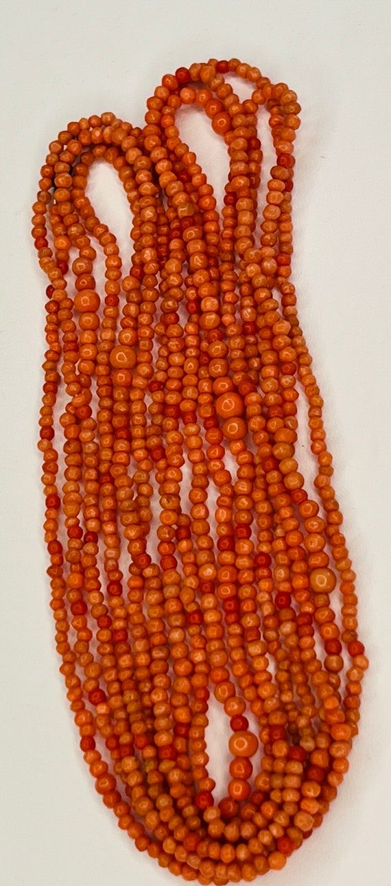 Antique Salmon Red Coral Hand Beaded Long Necklace