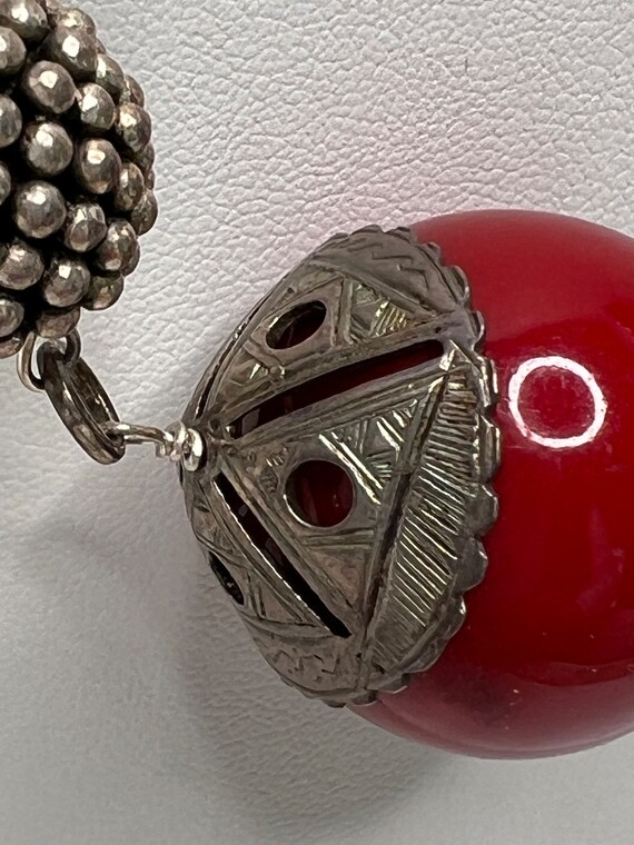 Sterling Silver Red Bakelite Bead Wire Wrapped Ne… - image 5