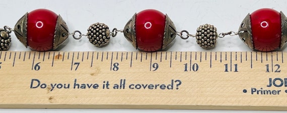 Sterling Silver Red Bakelite Bead Wire Wrapped Ne… - image 2