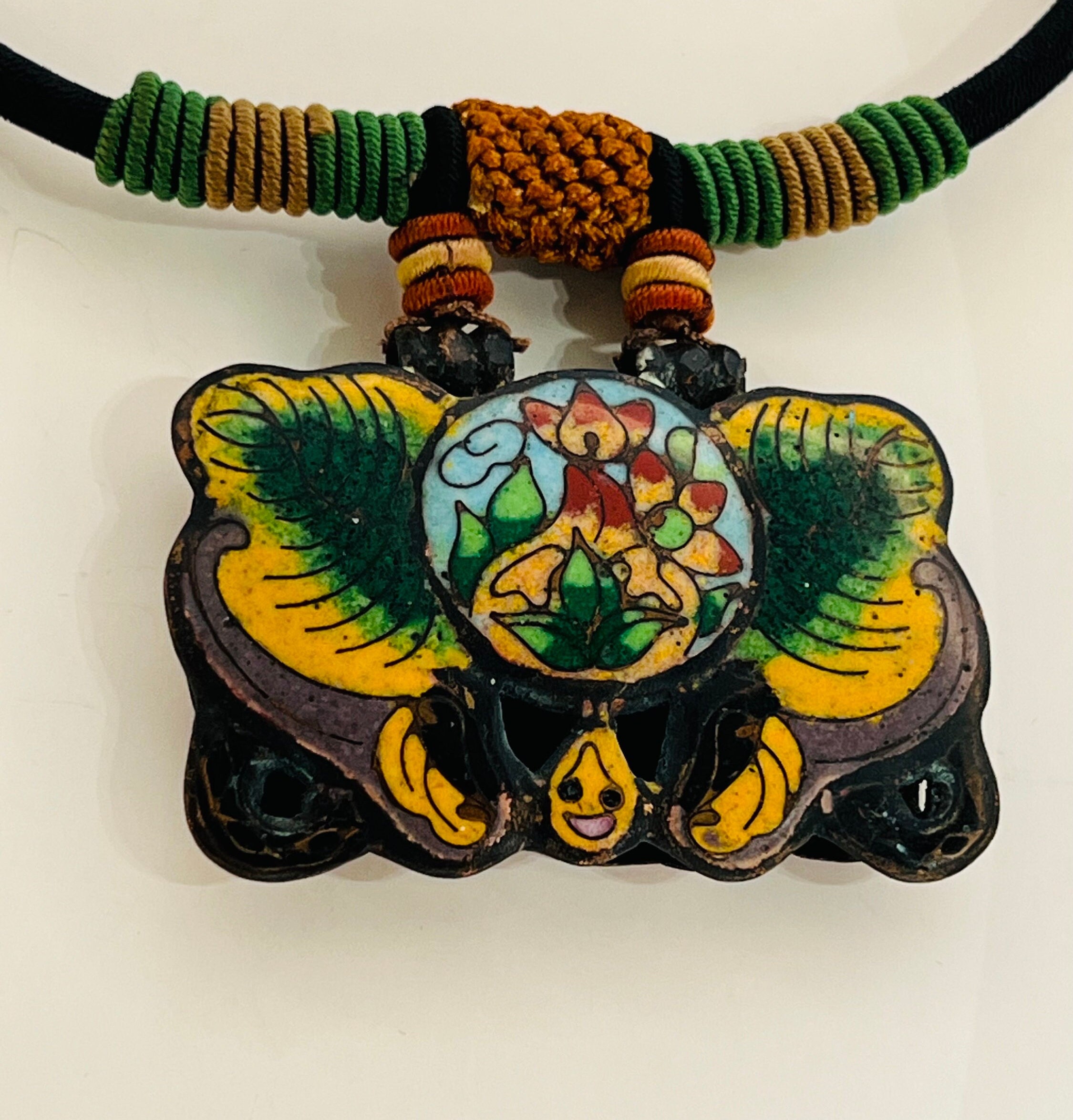 Antique Cloisonne Silk Wrapped Buckle Pendant Necklace - Etsy