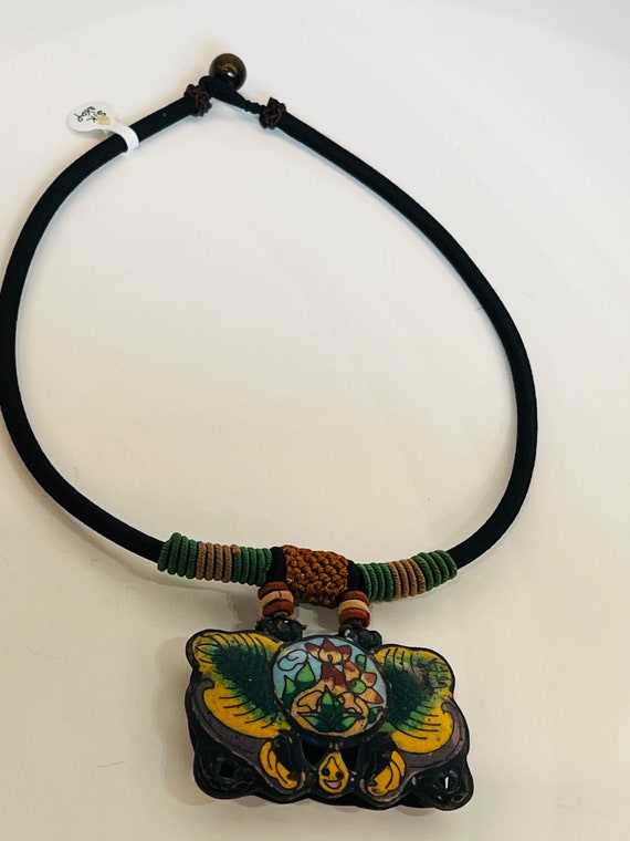 Silk Rope Belt and Necklace Set with Cloisonné Enamel Buckle and Pendant Antique Cloisonne Silk Wrapped Buckle Pendant Necklace - Etsy main image 3