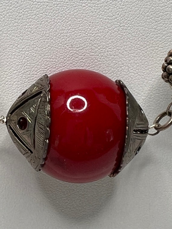 Sterling Silver Red Bakelite Bead Wire Wrapped Ne… - image 3