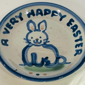 Vintage Hadley Pottery Happy Easter Bunny Coasters Ring Dish a pair