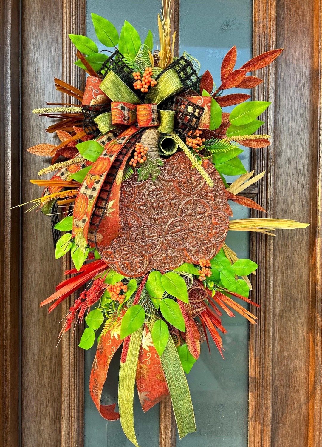 Fall Pumpkin Door Swag: Rustic Thanksgiving Front Door Decor - Etsy