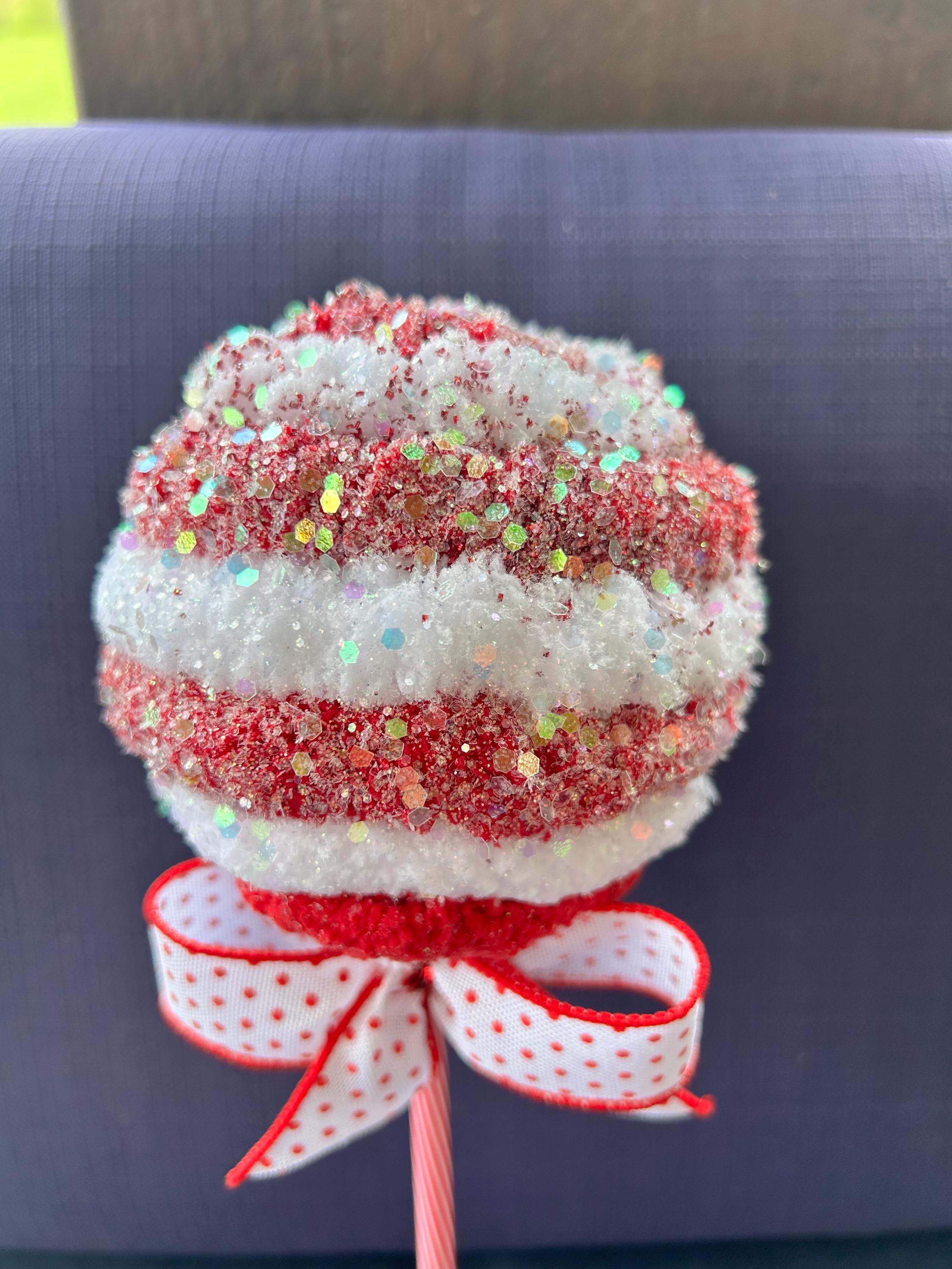 Valentine Christmas Sucker Wreath Attachment, Christmas Yarn Ball, Chunky Yarn Sucker, Wreath Decoration, Candy Themed Faux Lollipop