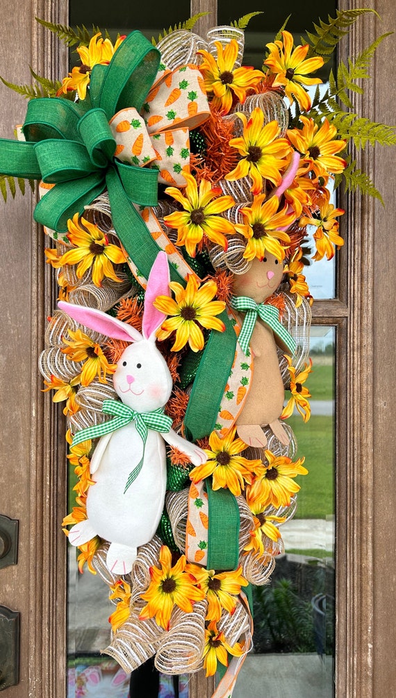 Pine Base Easter Swag, Bunny Front Door Decor, Easter Bunny Wreath, Floral and Bunny Easter Swag