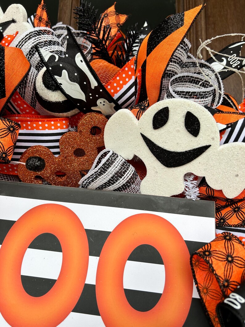 Black and Orange Halloween Door Wreath, Halloween Deco Mesh Wreath ...