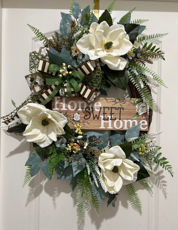 Magnolia Front Door Wreath, Welcome Grapevine Wreath, Year Round Front Door Decor, Summertime Decor, Mother's Day Gift, Southern Door Decor