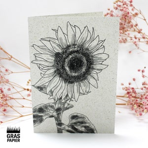 Klappkarte aus Graspapier, Motiv: Sonnenblume