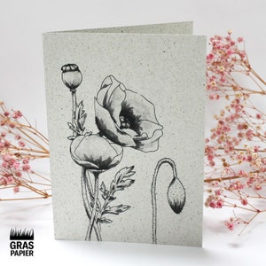 Klappkarte aus Graspapier, Motiv: Mohn