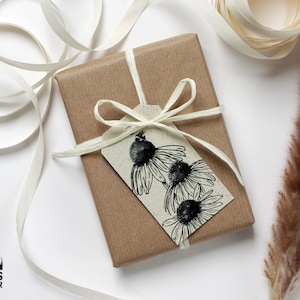 Geschenkanhänger aus Graspapier, Motiv: Sonnenhut