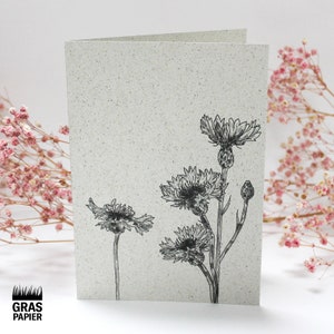 Klappkarte aus Graspapier, Motiv: Kornblume
