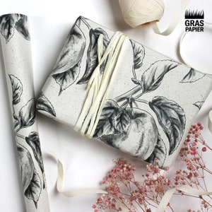 Geschenkpapier Rolle aus Graspapier, Länge: 300 cm, Apfel