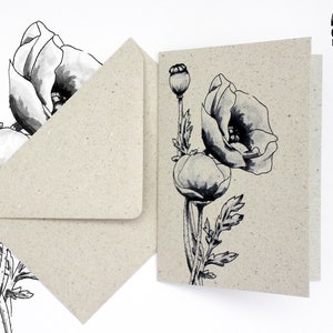 Minikarte aus Graspapier mit Kuvert, Motiv: Mohn