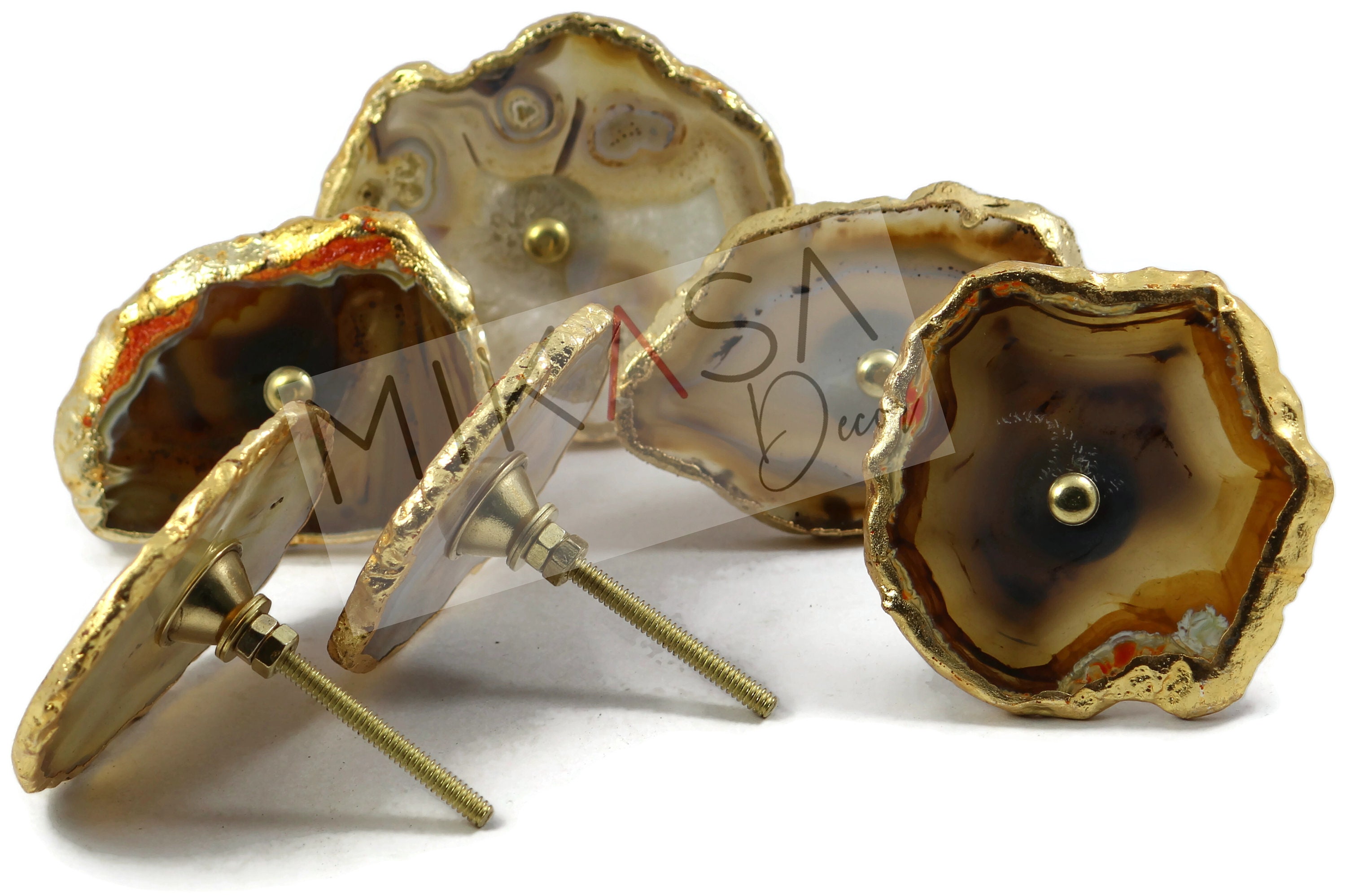 Set of Caramel Shade Agate Stone knobs / geode knobs / Etsy