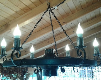 Wrought ferro Ceiling Light Wagon Wheel Chandelier Rustic Lighting FarmHouse Pendant Lampada Lampada Rustico Lampada A soffitto