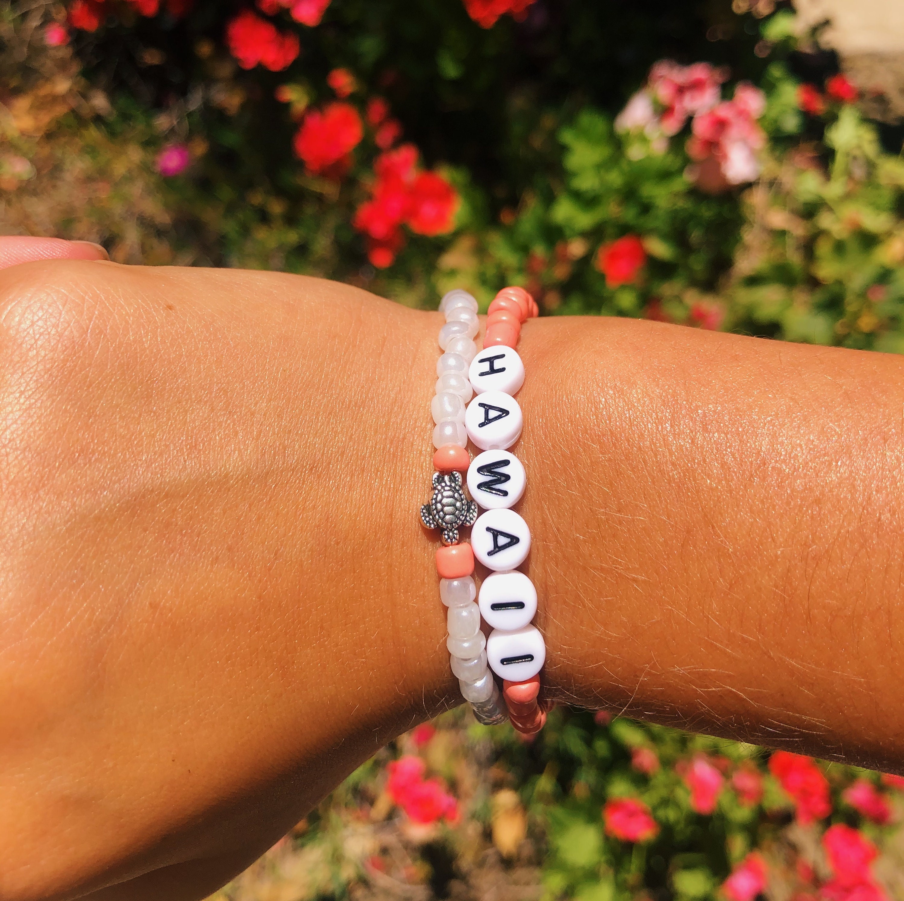 Custom Hawaii Coral Letter Bead Bracelet - Etsy