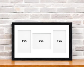 Multi Aperture Photo Frame. Holds Three 7"x5" Photos. Mixed Layout. 20"x10" Wooden Collage Picture Frame. Handmade to order. Wall Hanging.