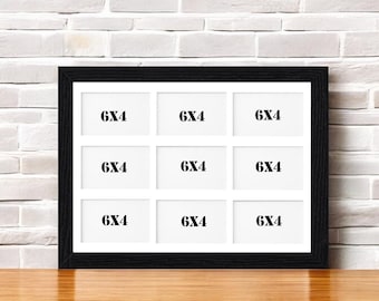 Multi Aperture Black Photo Picture Frame | Holds 9 6"x4" Photos Wooden Effect 20 x 16Inch Frame