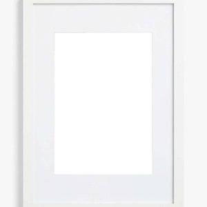 May include: A white picture frame with a white mat. The frame is rectangular with a clean, modern design. The frame is designed to hold a photograph or artwork. The frame is suitable for home decor.