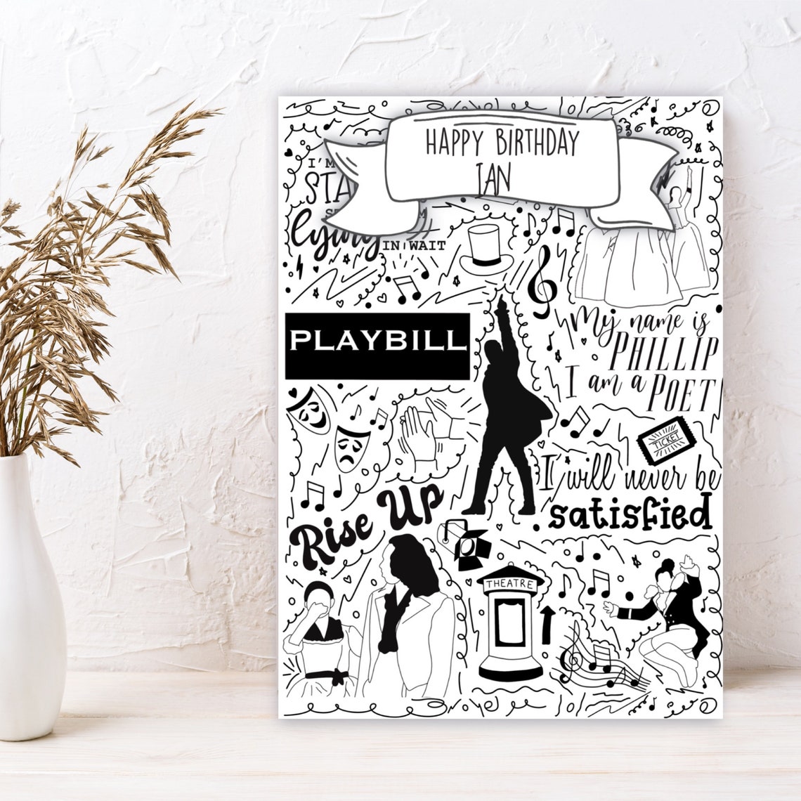 Hamilton Birthday Card Doodle Art Card Personalised Card | Etsy