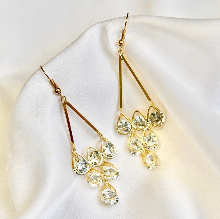 Gold Crystal Chandelier Earrings Bridal Bridesmaid Jewelry Gold Crystal Chandelier Earrings Bridal, Vintage Brass Chandelier Earrings Wedding