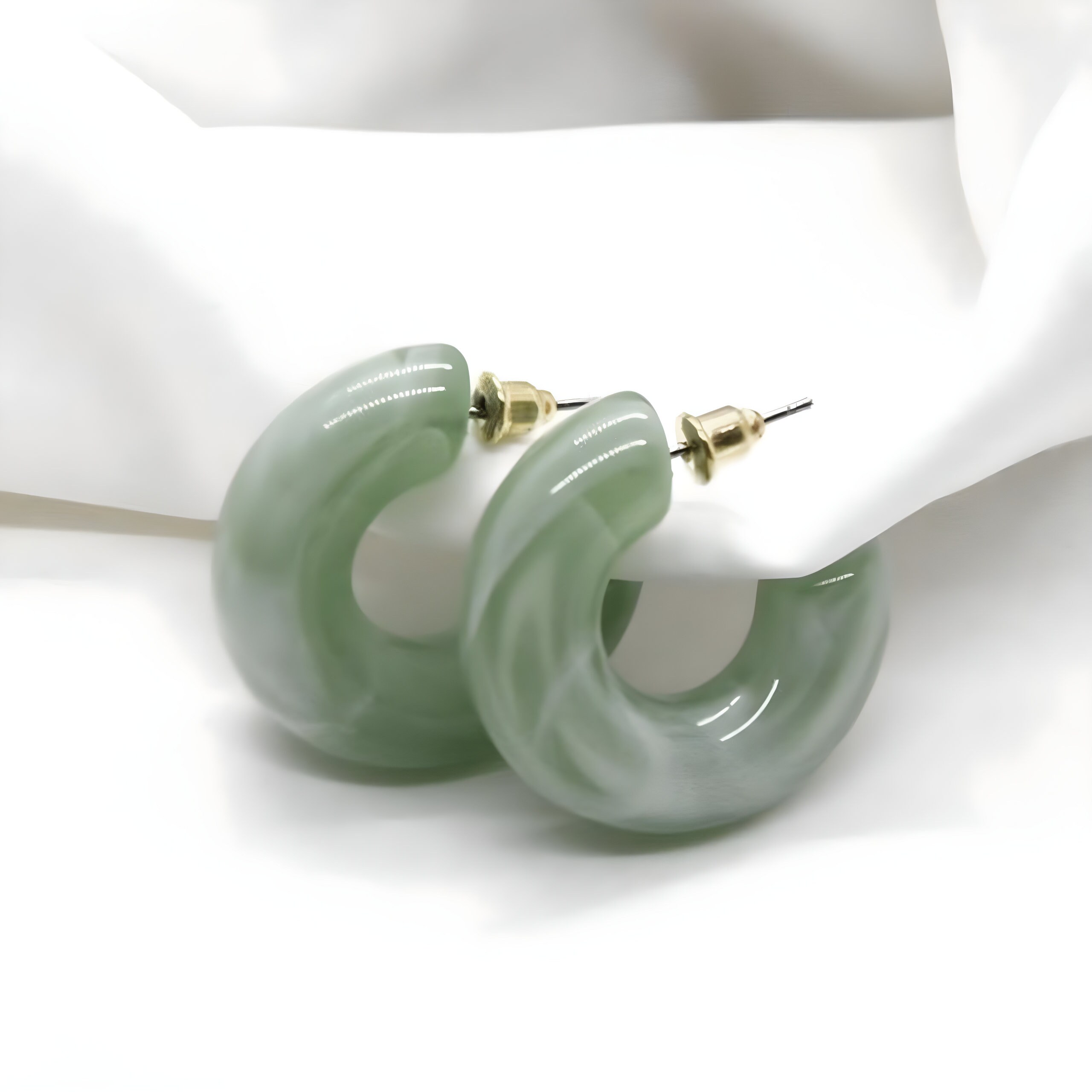 Seafoam Green Acrylic Earrings Small Round Chunky Hoops Pastel