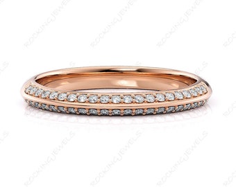 Knife Edge Moissanite Wedding Band, 14K Solid Gold Half Eternity Ring