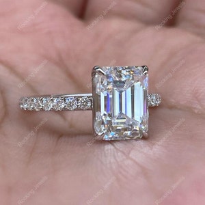 Emerald Cut Solitaire Engagement Ring With Side Stones, Emerald Cut Moissanite Ring, Rectangle Stone Ring, Classic Wedding Ring