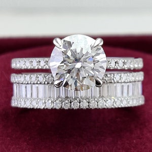 Einzigartige Silber Ehering Set, Art Deco Moissanite Verlobungsring Sets Frauen, Baguette passende Band, Gold Braut Solitär Versprechen Ring