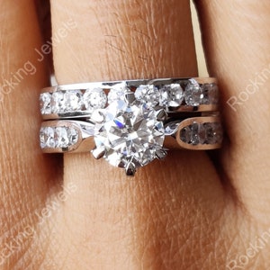 2 Ct Round Cut solitaire channel set Moissanite Wedding Ring set, 2 piece ring set, propose Ring for Women, Gift for Wife, Bridal Ring