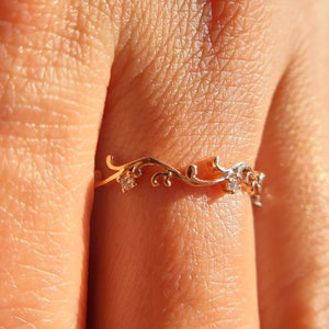 Twig Wedding Band, Art Deco Vintage Moissanite Wedding Bands Women, Solid Gold Eternity Stackable Ring, Unique Matching Bands, Gift For Her