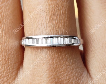 Baguette Diamond Eternity Wedding Bands Women, Unique Stacking Rings, Anniversary Gifts For Girlfriend, Birthday Gifts For Her, Promise Ring