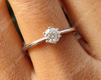 Anello solitario con moissanite, argento 925, anello con promessa minimalista