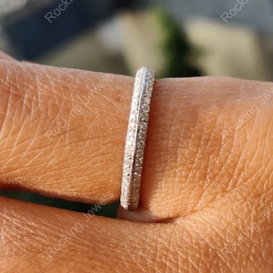 Messerkante Moissanit Ehering Frauen, volle Eternity Stacking Band, einzigartige Braut passenden Ring, 925 Silber / Gold Jubiläumsbänder