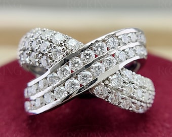 Crossover Statement Rings For Women, Moissanite Criss Cross Wedding Ring, Multi Row Intertwined Ring, Silver & Gold Cocktail Ring